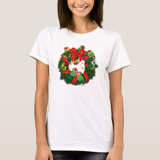 T-shirt Lovebirds Birdoré couronne de Noël (Devant)