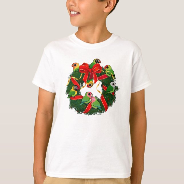 T-shirt Lovebirds Birdoré couronne de Noël (Devant)