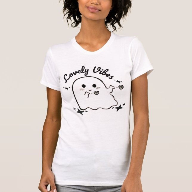 T-shirt Lovely Vibes Cute Ghost Design Black & White  (Devant)