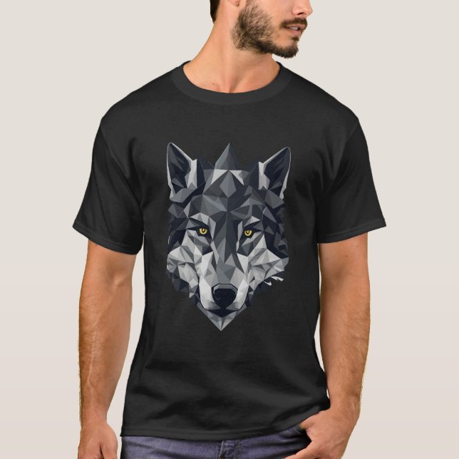 T-shirt Low-Poly Polygon Wolf Geometric Minimalist Illustr (Devant)