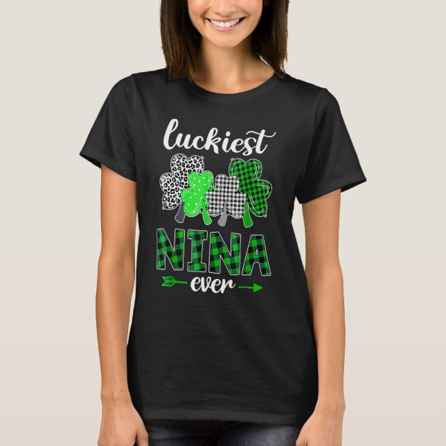 T-shirt Luckiest Nina Ever Shamrock Green Plaid St Patrick (Devant)