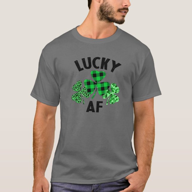 T-shirt Lucky Af Funny Plaid Jour de la Saint Patrick Sham (Devant)