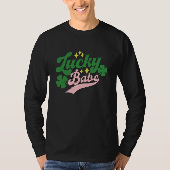 T-shirt Lucky Babe Lucky C Groovy Shamrock Irish St Patric (Devant)