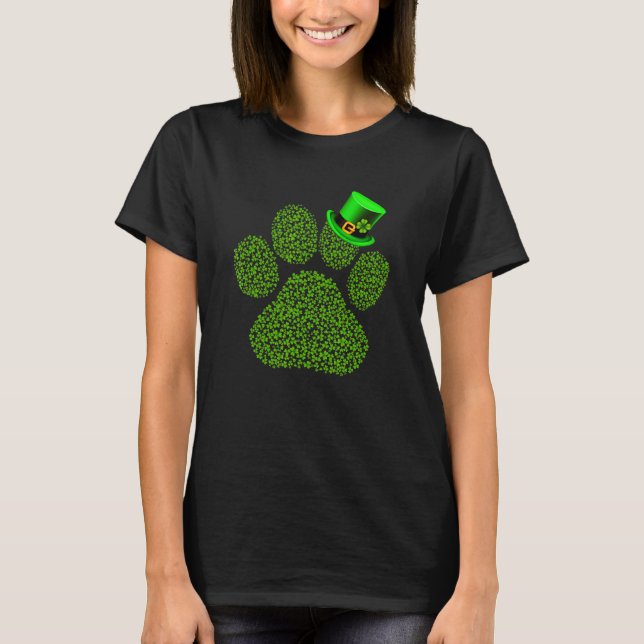 T-shirt Lucky Carlin Paw Chien Chat Shamrock irlandais St  (Devant)