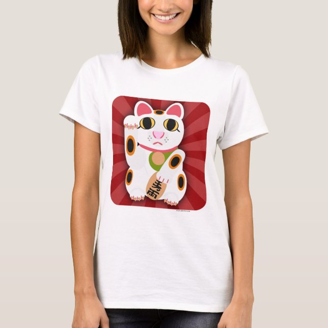 T-shirt Lucky Cat Cartoon Cute White Fortune Animal Art (Devant)