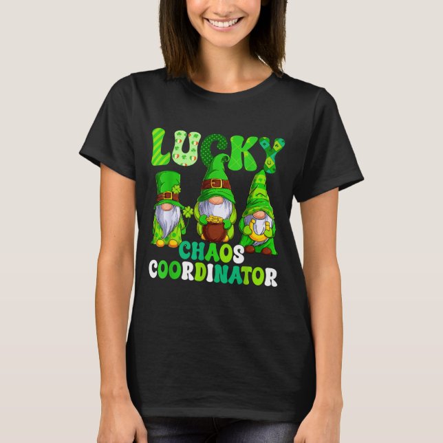 T-shirt Lucky chaos coordinator shamrock leopard gnomes (Devant)