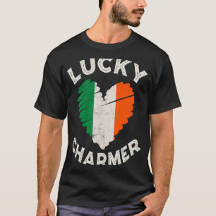 T-shirt Lucky Charmer Grunge Heart Drapeau irlandais St Pa