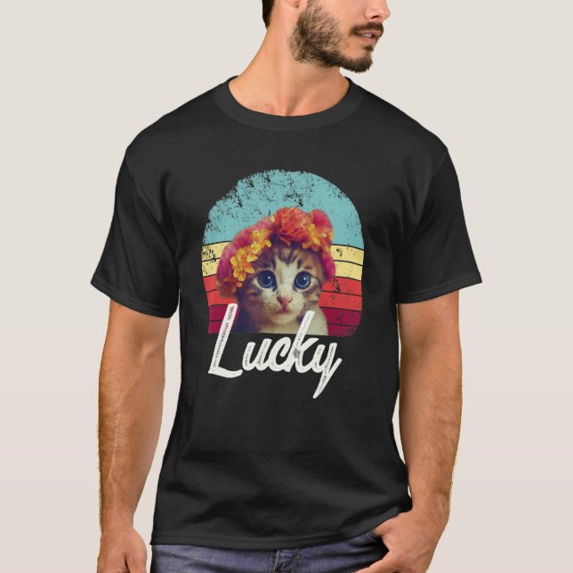 T-shirt Lucky Cute Cat  Vintage (Devant)