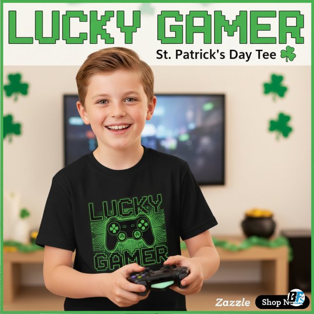 T-shirt Lucky Gamer St. Patrick's Day Video Game Controlle (Créateur téléchargé)