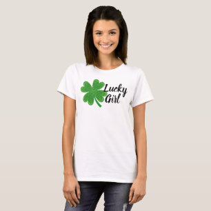T-shirt Lucky Girl 4 feuille Clover St. Patrick's Day Gree