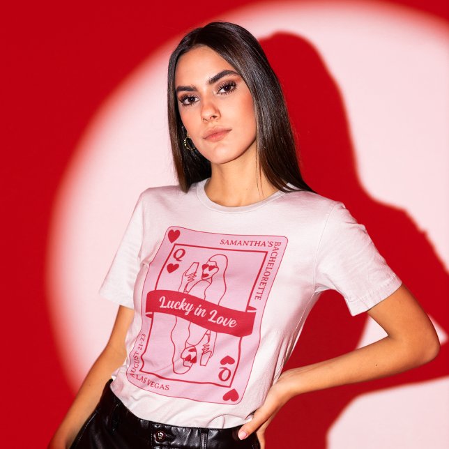 T-shirt Lucky In Love Bold Rose & Red Bachelorette (Lucky In Love Bold Pink & Red Bachelorette T-Shirt)