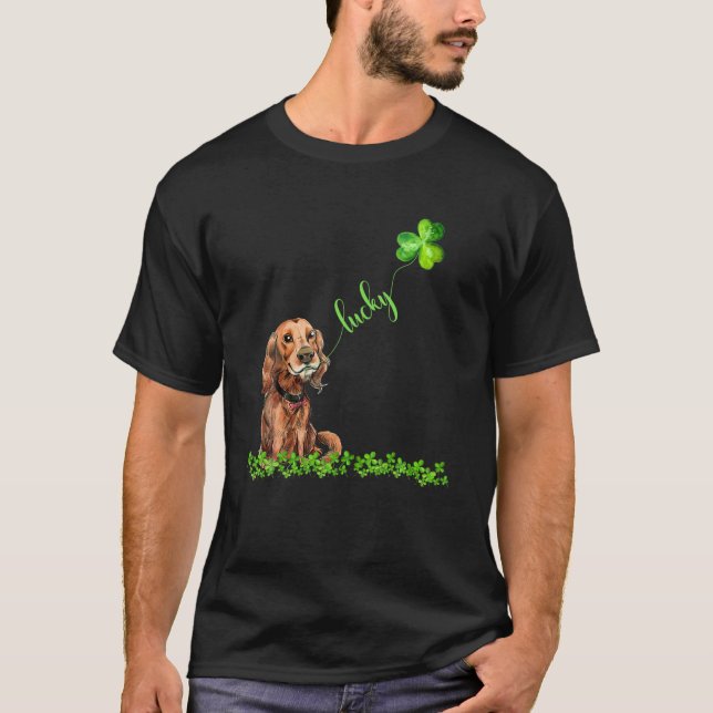 T-shirt Lucky Irish Setter Chig Shamrock St Patrick's Day (Devant)