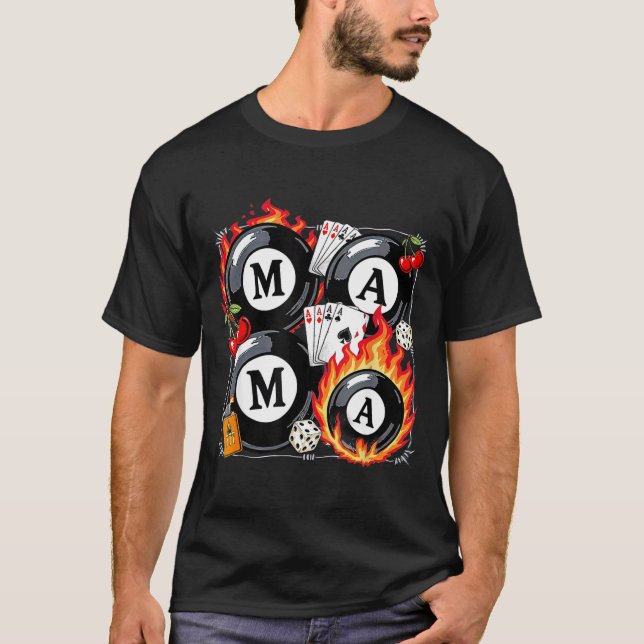 T-shirt Lucky Mama Billiard 8 Cherry Mother's Day Mom Life (Devant)
