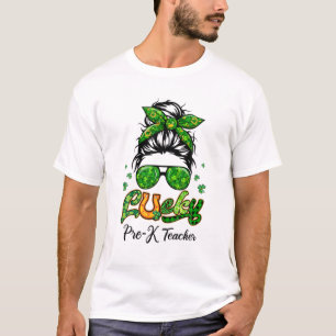T-shirt Lucky Pré-K Professeur Patricks Jour Bun Cheveux P
