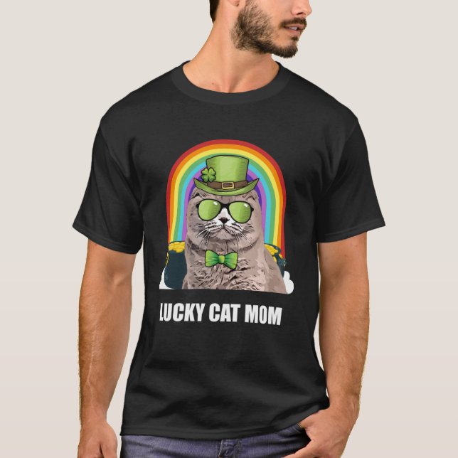 T-shirt Lucky Scottish Fold Cat Mom St Patricks Day (Devant)