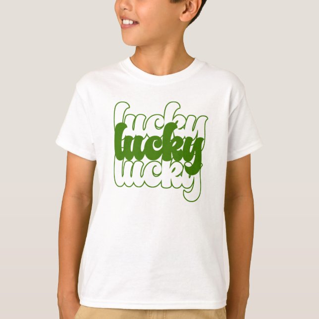 T-shirt Lucky St Patrick's Day Green Retro 70's Boy's Kids (Devant)