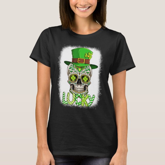 T-shirt Lucky Sugar Skull Leprechaun Hat St Patrick's Day  (Devant)