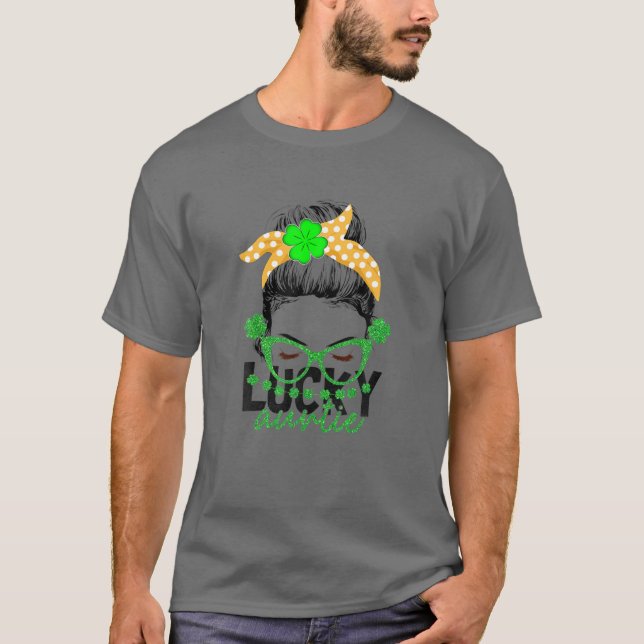 T-shirt Lucky Tante Messy Bun Irish Tante St patrick Da (Devant)