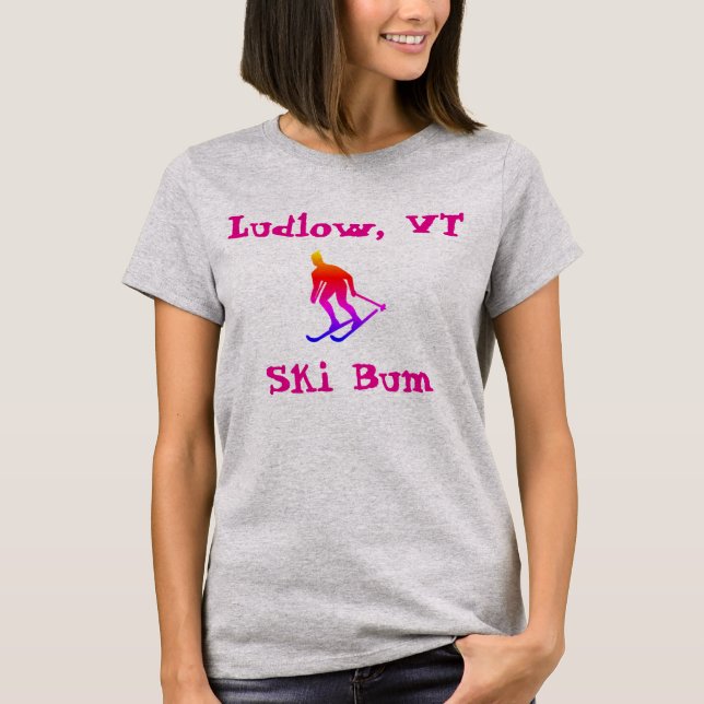 T-shirt Ludlow, VT, Rainbow Ski Bum (ski du Vermont) (Devant)