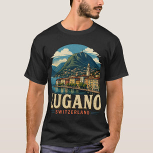 T-shirt Lugano Suisse Vintage Voyage Art Monument