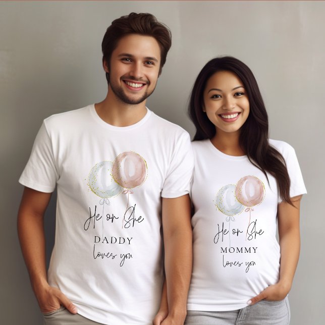 T-shirt Lui ou elle Balloon Genre Révéler Famille Papa (Créateur téléchargé)
