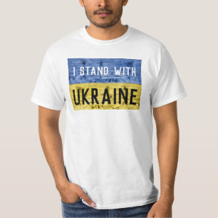 T-shirt L'Ukraine drapeau jaune bleu bois texture texte pe