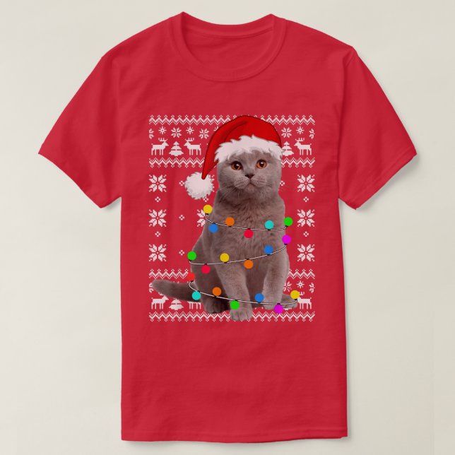 T-shirt Lumière de chat Chapeau de Noël de chaton laid Pyj (Design devant)