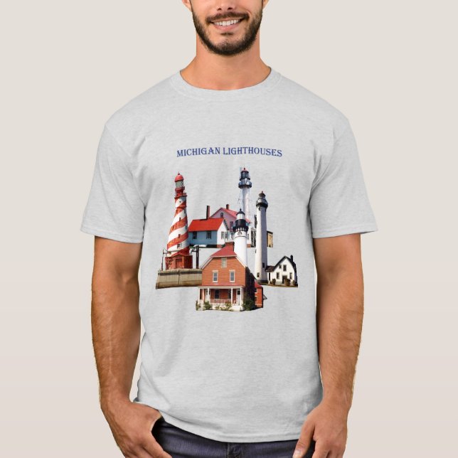 T-shirt Lumière de chemise du phare du Michigan (Devant)