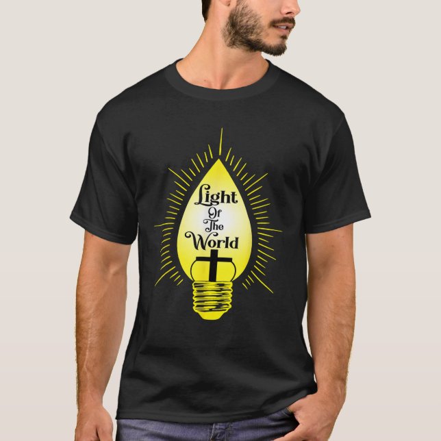 T-shirt Lumière du monde dans une ampoule avec une croix (Devant)