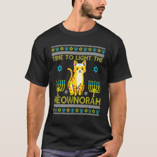T-shirt Lumière Meownorah Chat Juif Menorah Ugly Chanuk