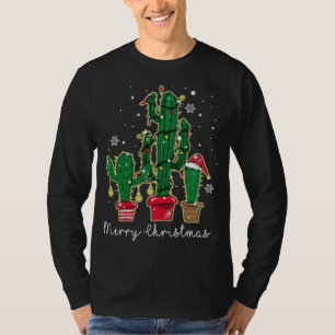 T-shirt Lumières de Noël amusantes Cactus Santa Hat Cactus
