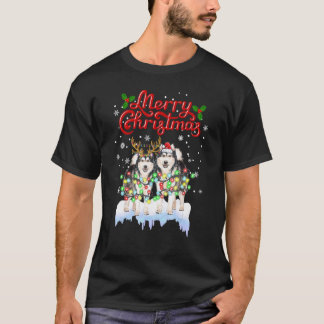 T-shirt Lumières de Noël Chien de Traîneau d'Alaska Famill