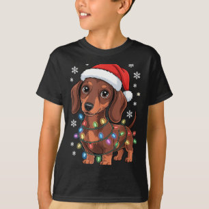 T-shirt Lumières de Noël Dachshund Chapeau de Père Noël Va