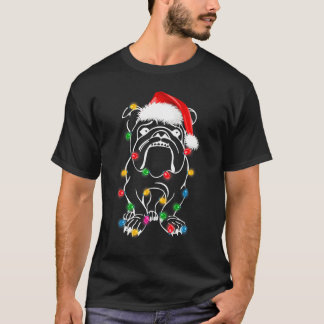 T-shirt Lumières de Noël de Bouledogue Anglais Chapeau de 
