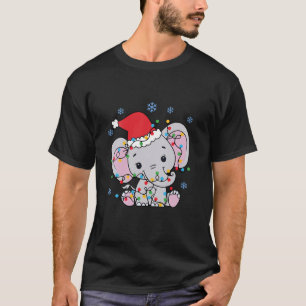 T-shirt Lumières de Noël de l'éléphant mignon Santa Claus