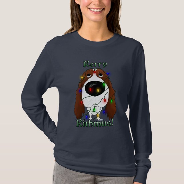 T-shirt Lumières de Noël d'épagneul de springer anglais (Devant)