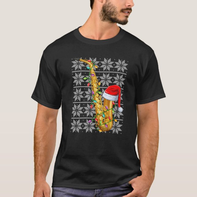 T-shirt Lumières de Noël du saxophone Santa Hat Saxophone  (Devant)