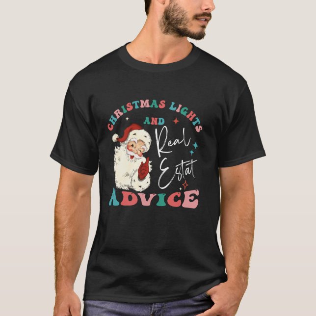 T-shirt Lumières De Noël Et Conseil Immobilier Drôle Sant (Devant)