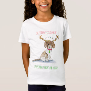 T-Shirt Lumieres de Noël Labradoodle à l'aquarelle et bois