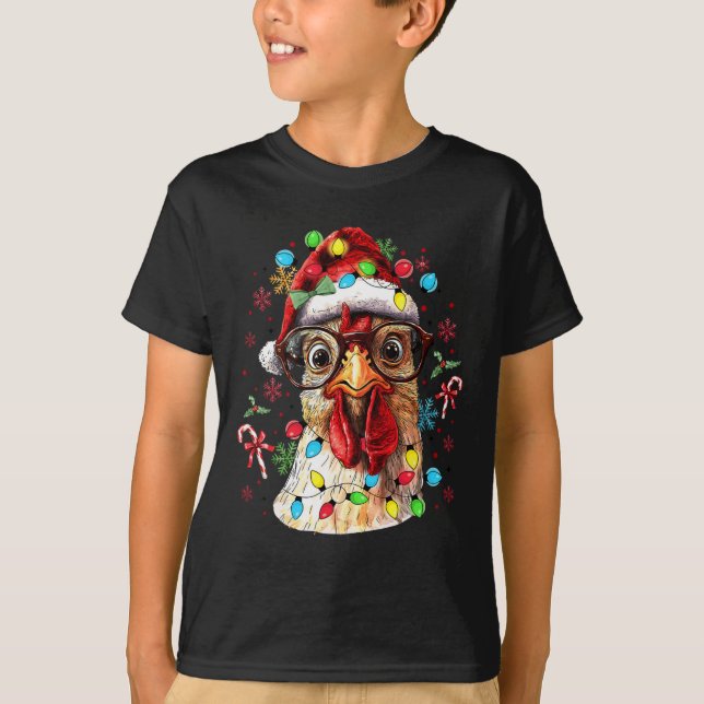 T-shirt Lumières de Noël Poulet Père Noël Funny Xmas Tree  (Devant)