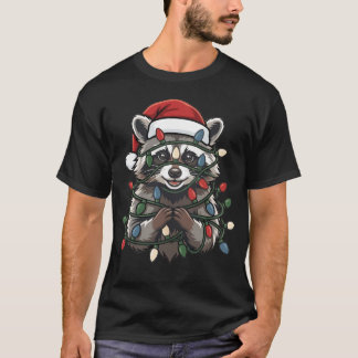 T-shirt Lumières de Noël Raton Laveur Chapeau de Père Noël