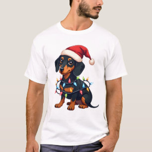 T-shirt Lumières de Noël Teckel Chapeau de Père Noël Noël