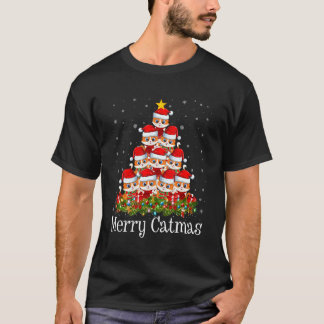T-shirt Lumières de sapin de Noël chat Santa Chat drôle am