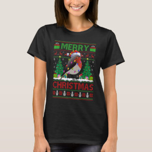 T-shirt Lumières de sapin de Noël Père Noël moche Oiseau r