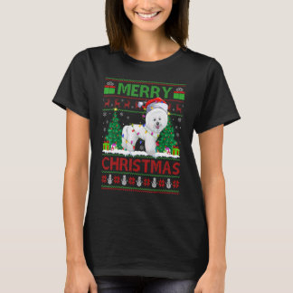T-shirt Lumières de sapin de Noël Santa laid chien Bichon 