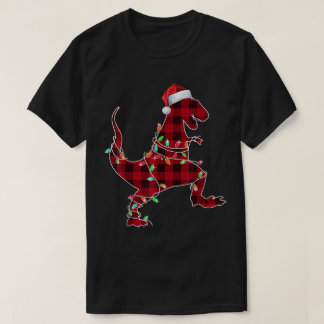 T-shirt Lumières de T-Rex de Noël à carreaux
