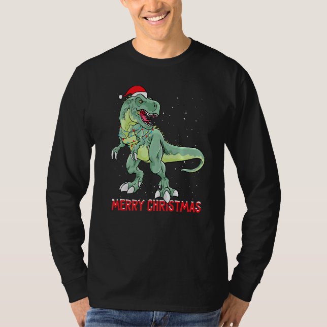 T-shirt Lumières des arbres de Noël de mignons dinosaures (Devant)
