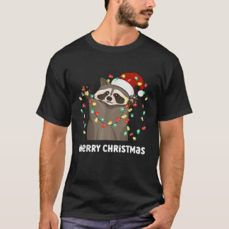 T-shirt Lumières sur les arbres du raton-laveur de Noël