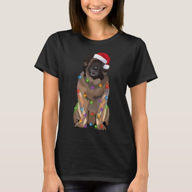 T-shirt Luminaires de Noël Leonberger Amoureux des chiens  (Devant)