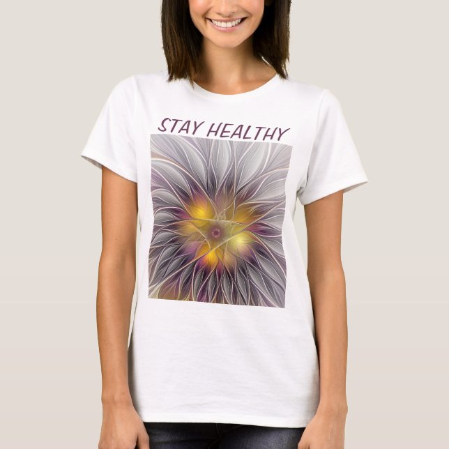 T-shirt Lumineuse Fleur colorée, Texte Abstrait Fractal (Devant)
